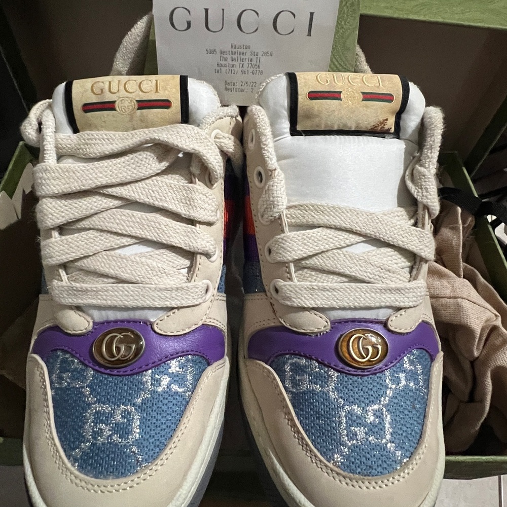 Gucci Cream, Purple & Blue GG Low-Top Sneakers